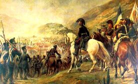 Painting depicting Chilean and Argentinian Troops going to battle under the command of Jose de San Martin